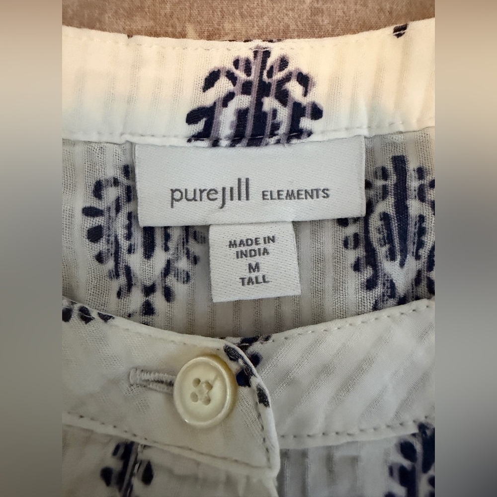 Pure Jill Tunic - Ikat Print tunic - white/blue - size M tall - Picture 4 of 10